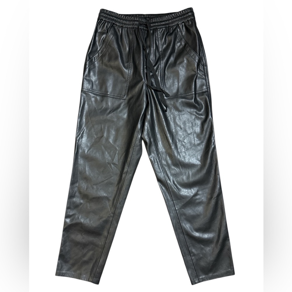 Mustard Seed Faux Leather Joggers Black Womens Small Drawstring Elastic Waist
